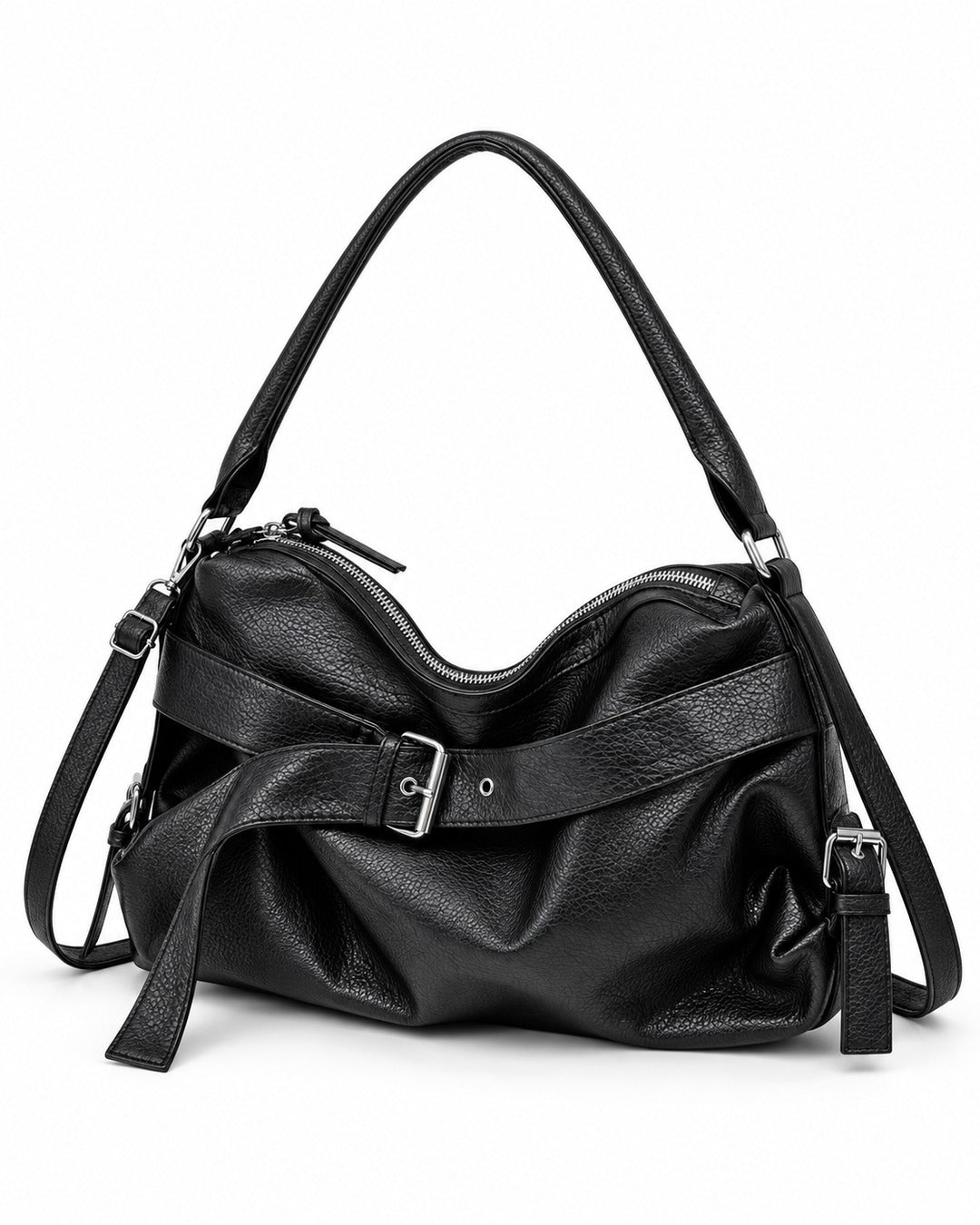Strap-Wrapped Slouchy Hobo Bag