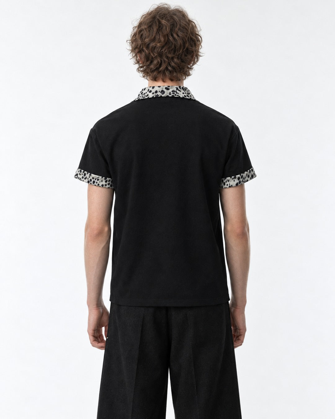 Spotted-Trim Half-Zip Polo