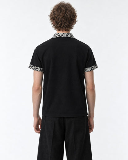 Spotted-Trim Half-Zip Polo