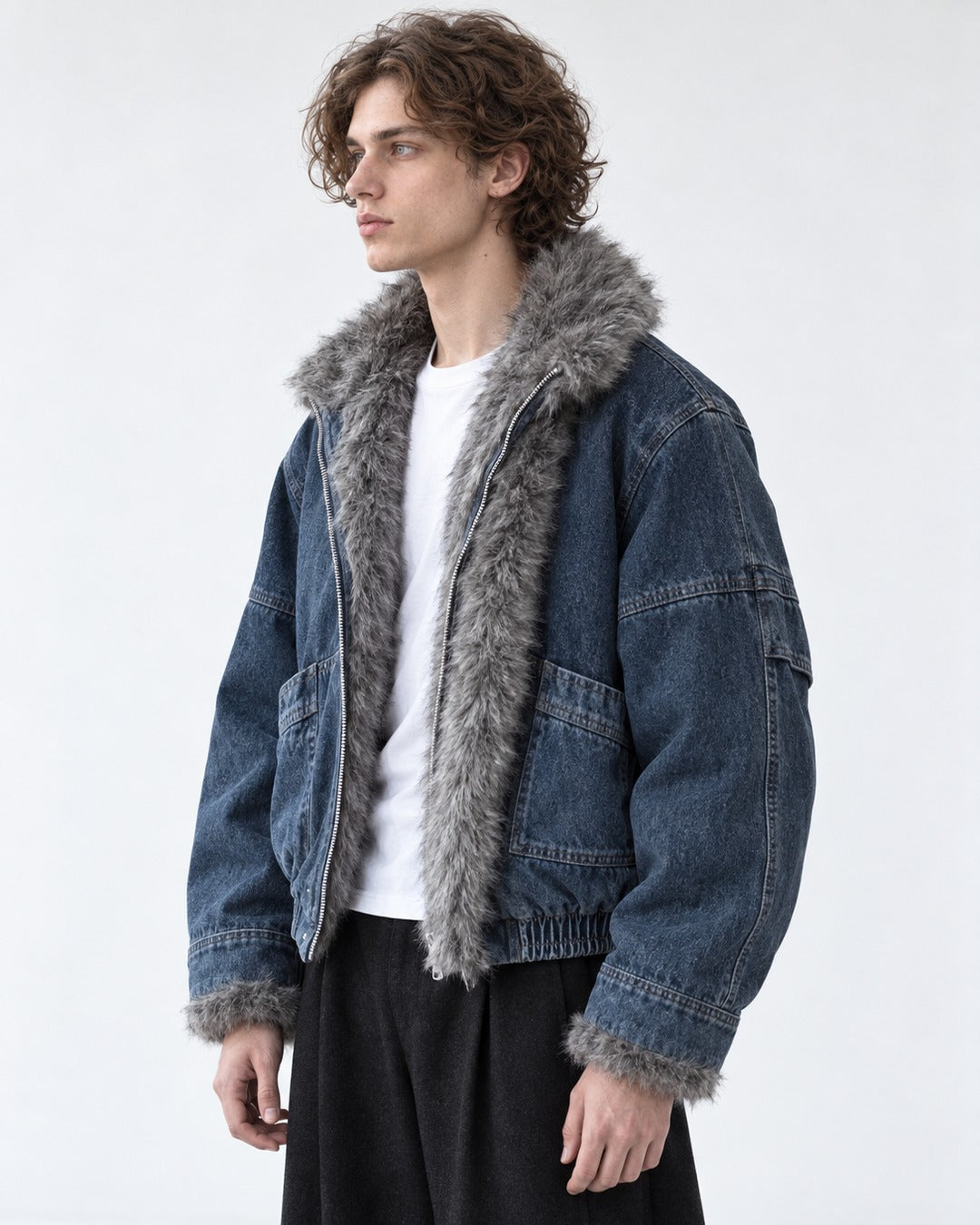 Shawl Fur-Collar Denim Jacket
