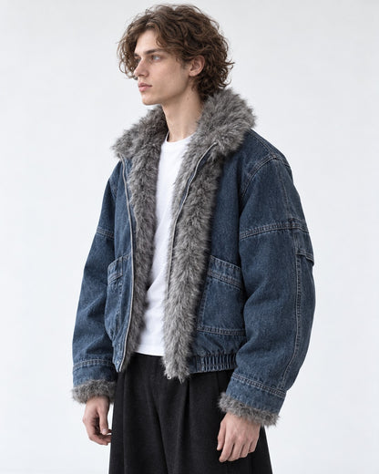 Shawl Fur-Collar Denim Jacket