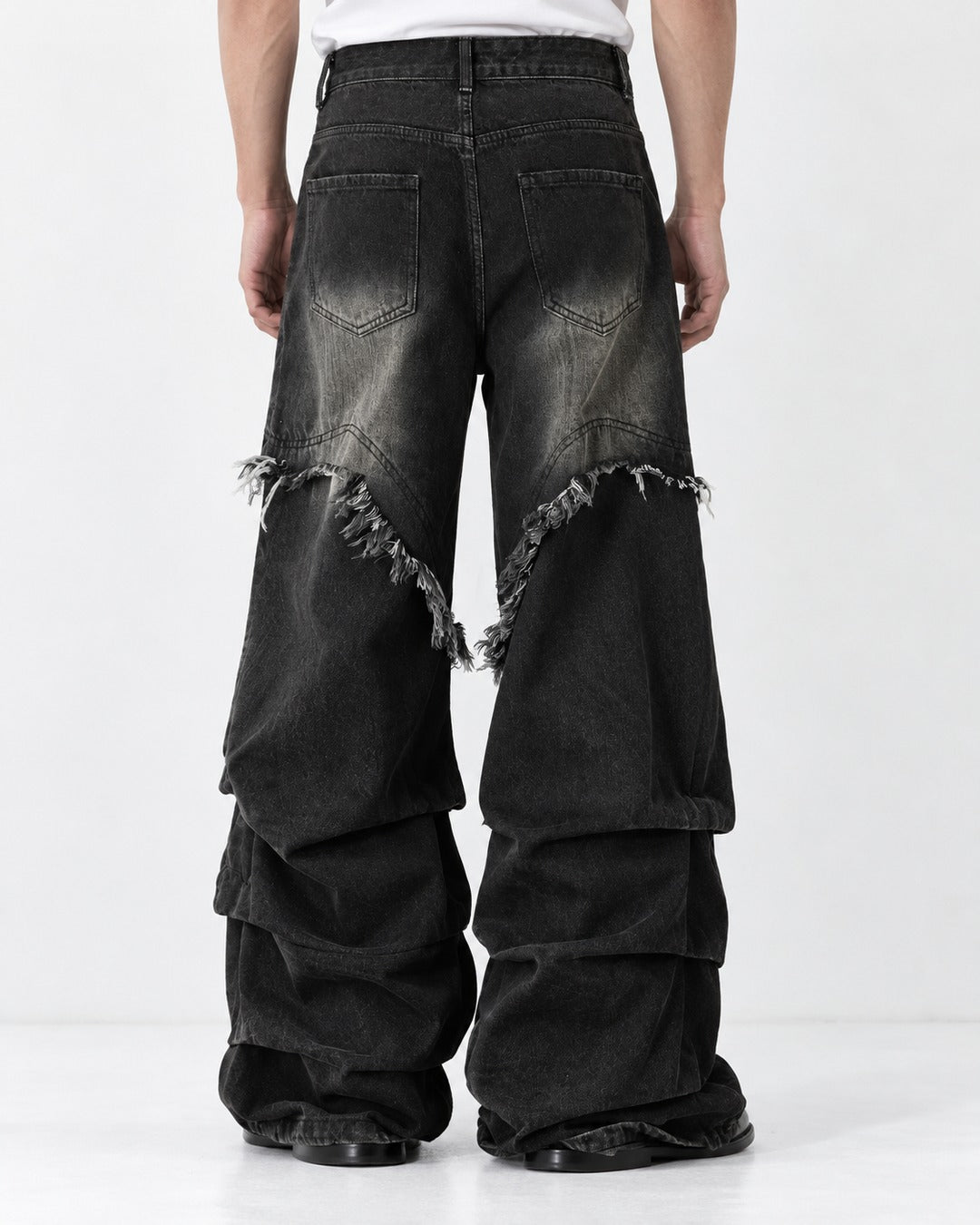 Fringed V-Seam Tiered Hem Jeans