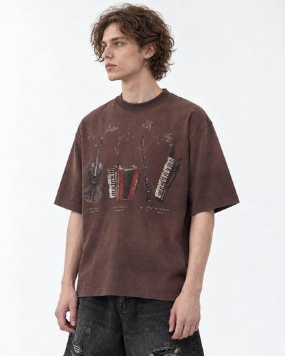 Instrument Print Spray-Dyed T-Shirt