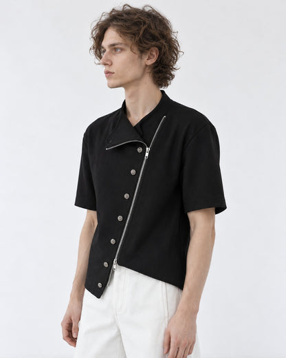 Diagonal Zip Stand Collar Top