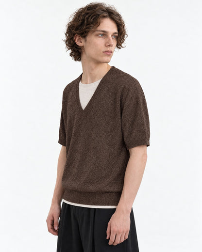 Layered V-Neck Short Sleeve Knit Top