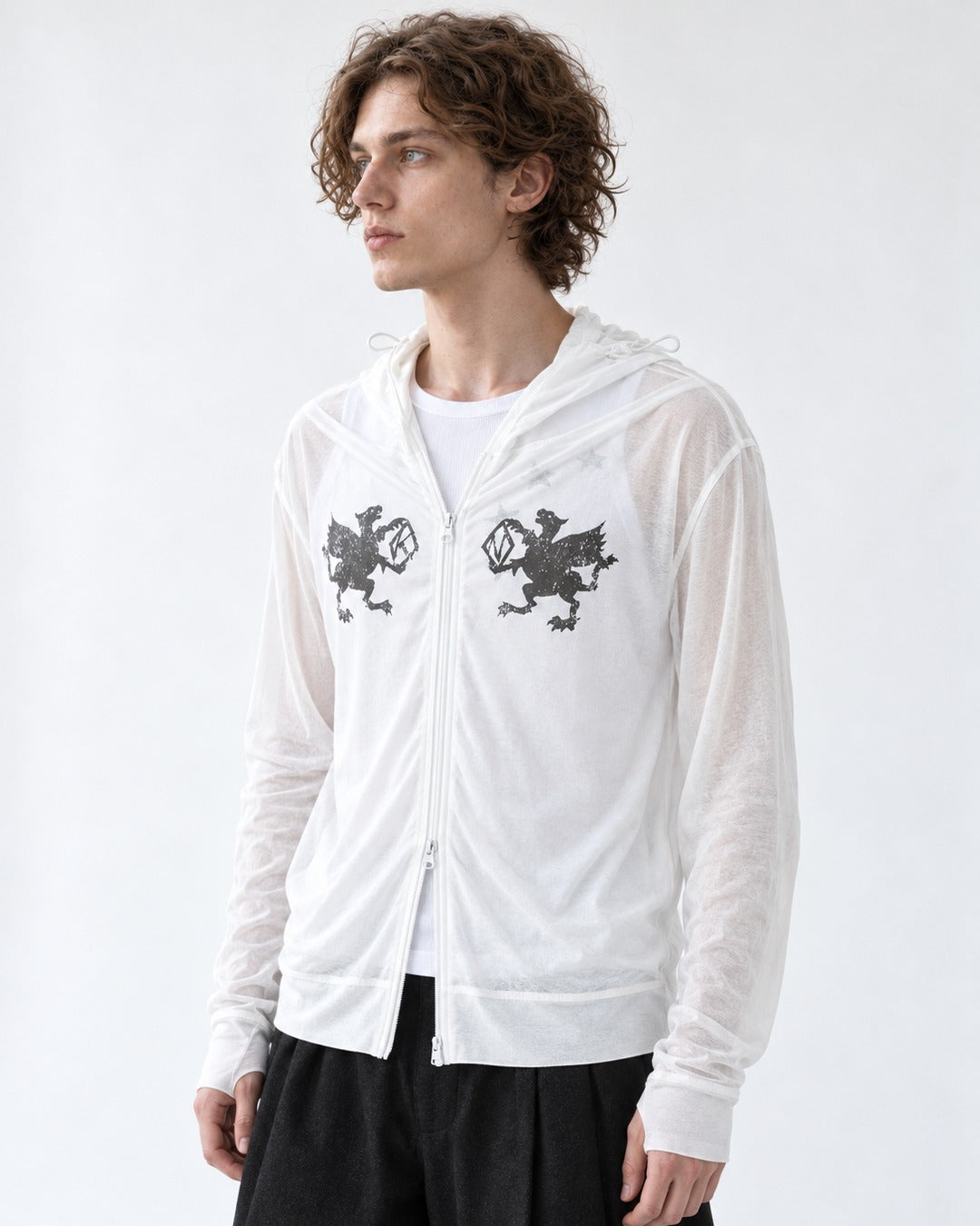 Gargoyle Print Zip Hooded Jacket