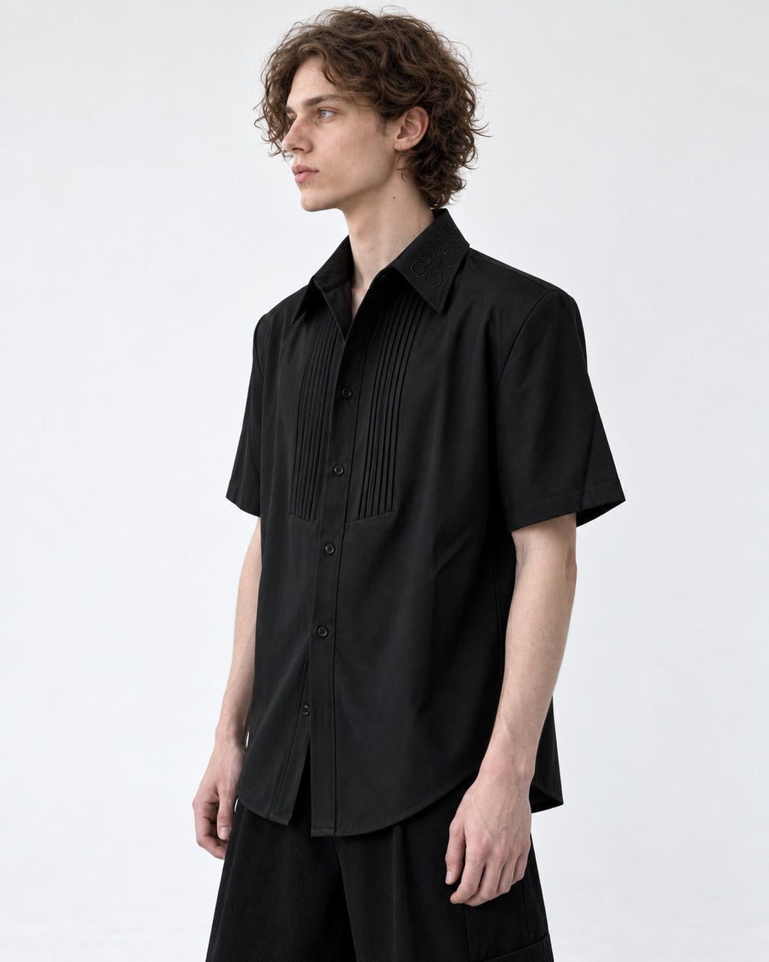 Pintucked Bib Short-Sleeve Shirt