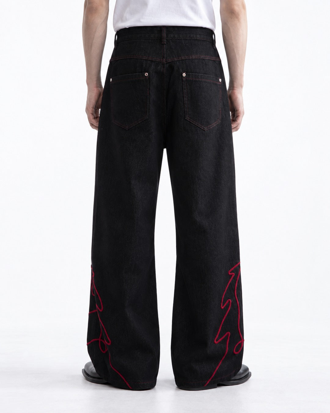 Red Horse Embroidered Wide-Leg Jeans