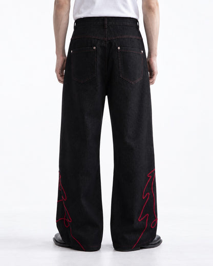 Red Horse Embroidered Wide-Leg Jeans