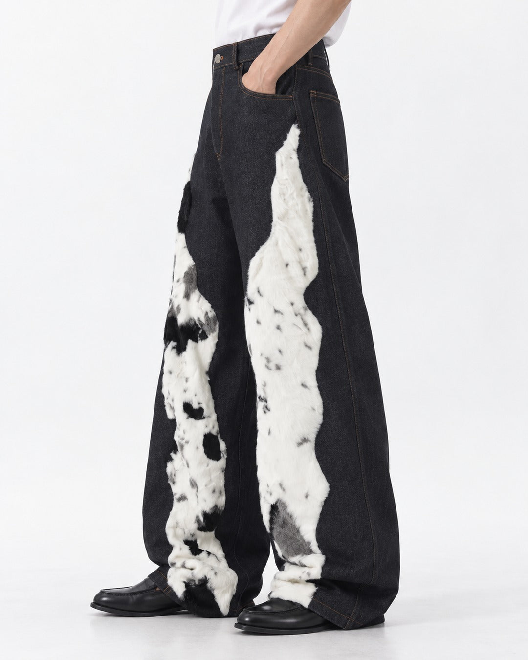 Cow Pattern Patchwork Denim Pants