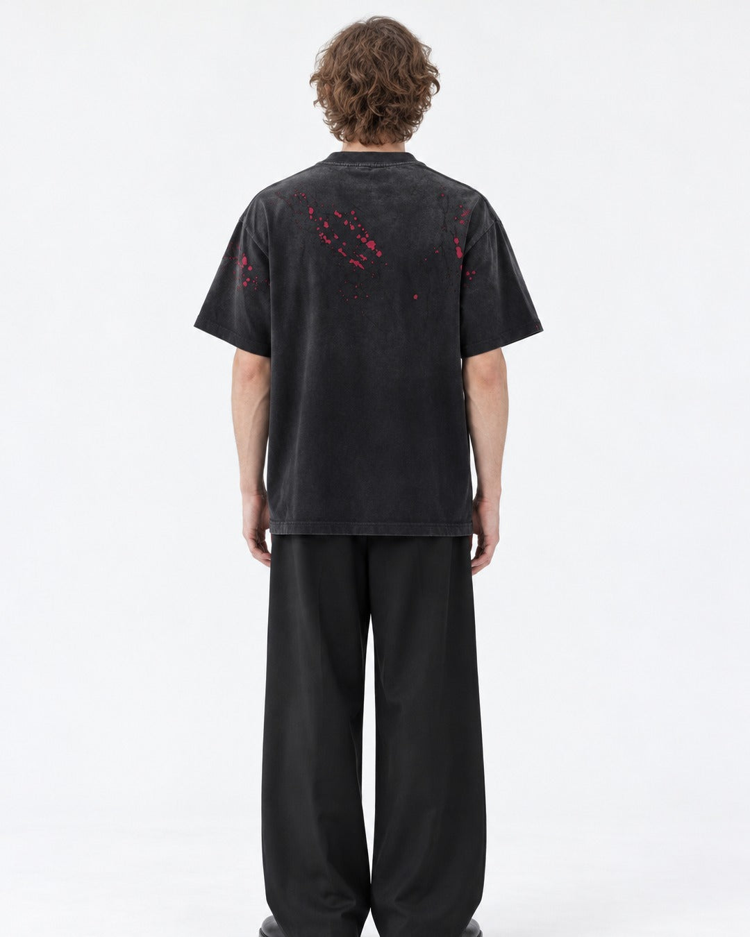 Red Splatter Seamed Black T-Shirt