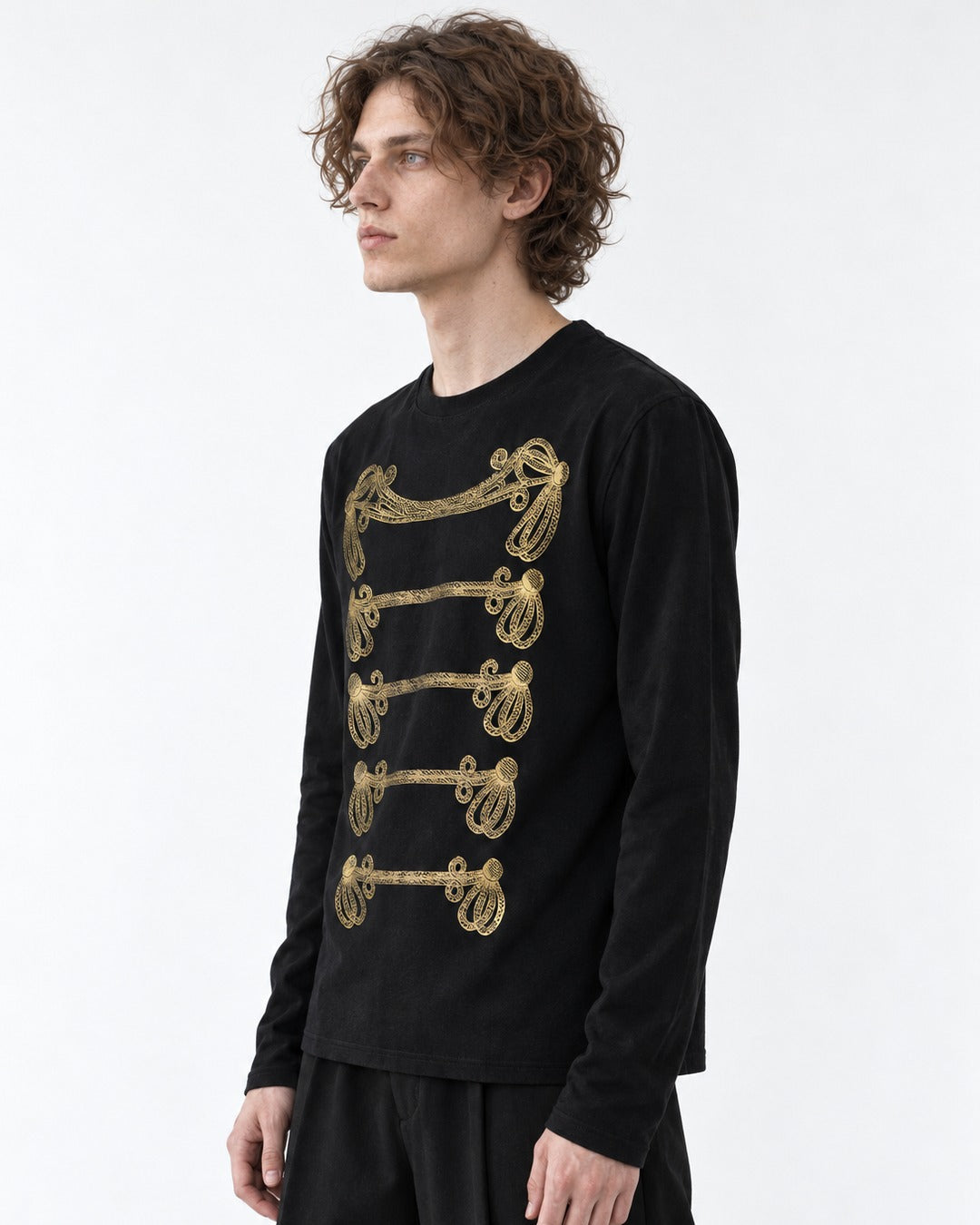 Gold Foil Braid Print Long Sleeve Tee