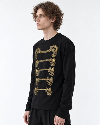 Gold Foil Braid Print Long Sleeve Tee