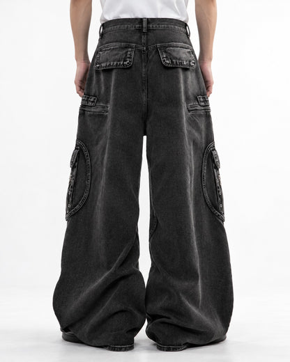 Eyelet Cargo Pocket Wide-Leg Jeans