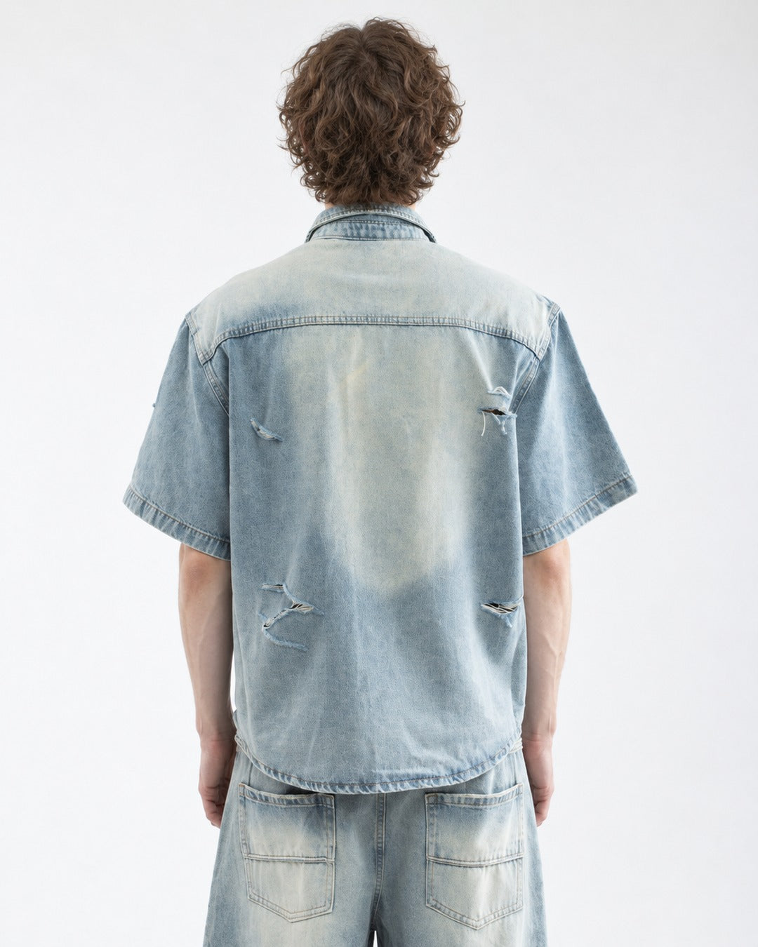 Distressed Washed Denim Shirt and Jeans Set-Up