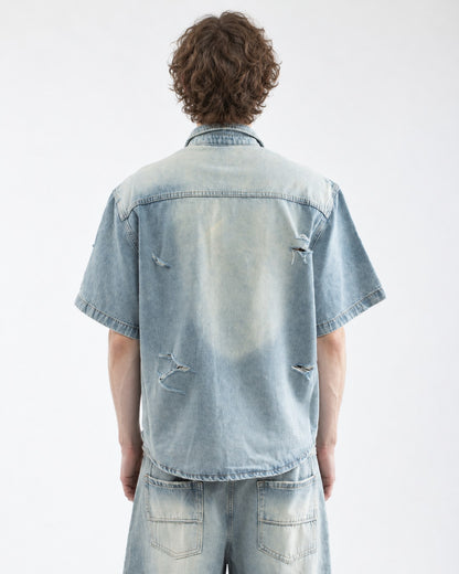 Distressed Washed Denim Shirt and Jeans Set-Up