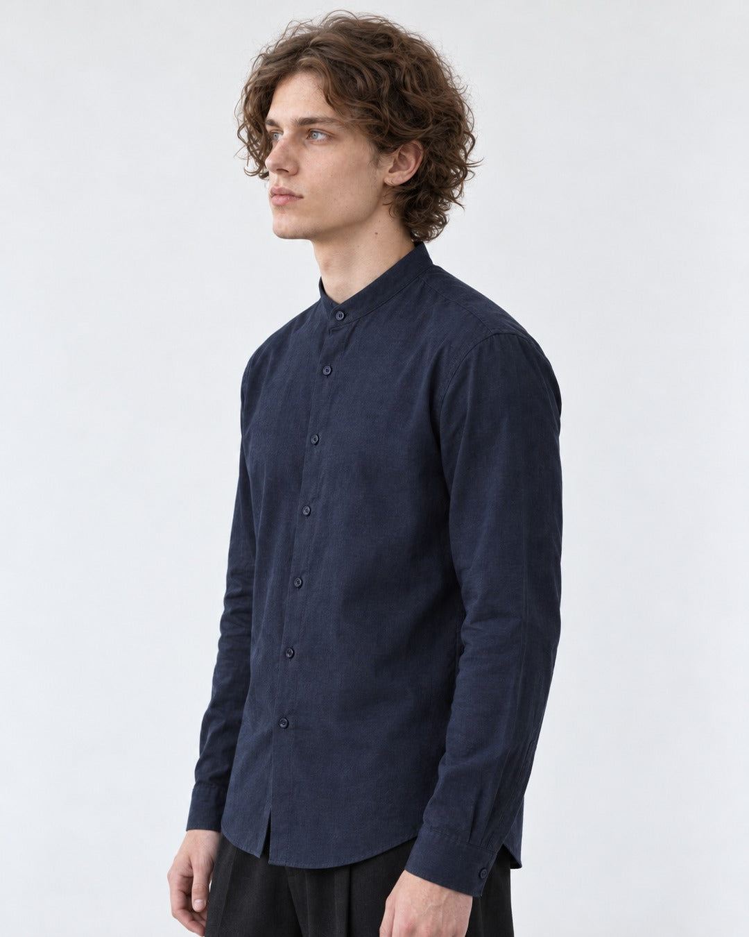 Band Collar Linen Cotton Shirt