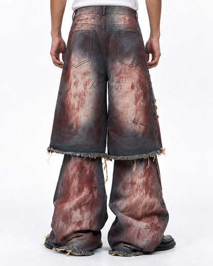 Rust Washed Layered Hem Jeans
