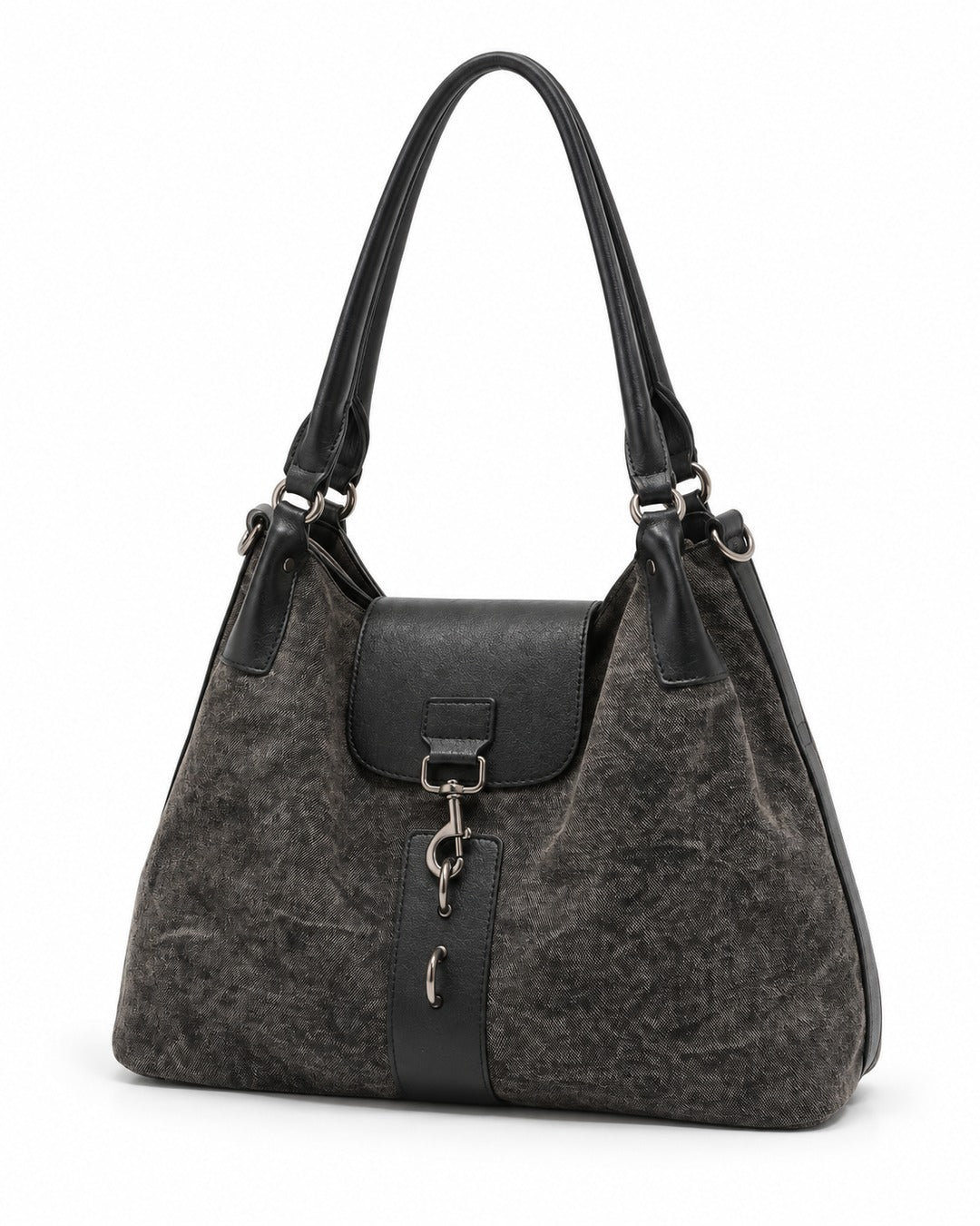 Distressed Canvas Hobo Bag with Black Flap