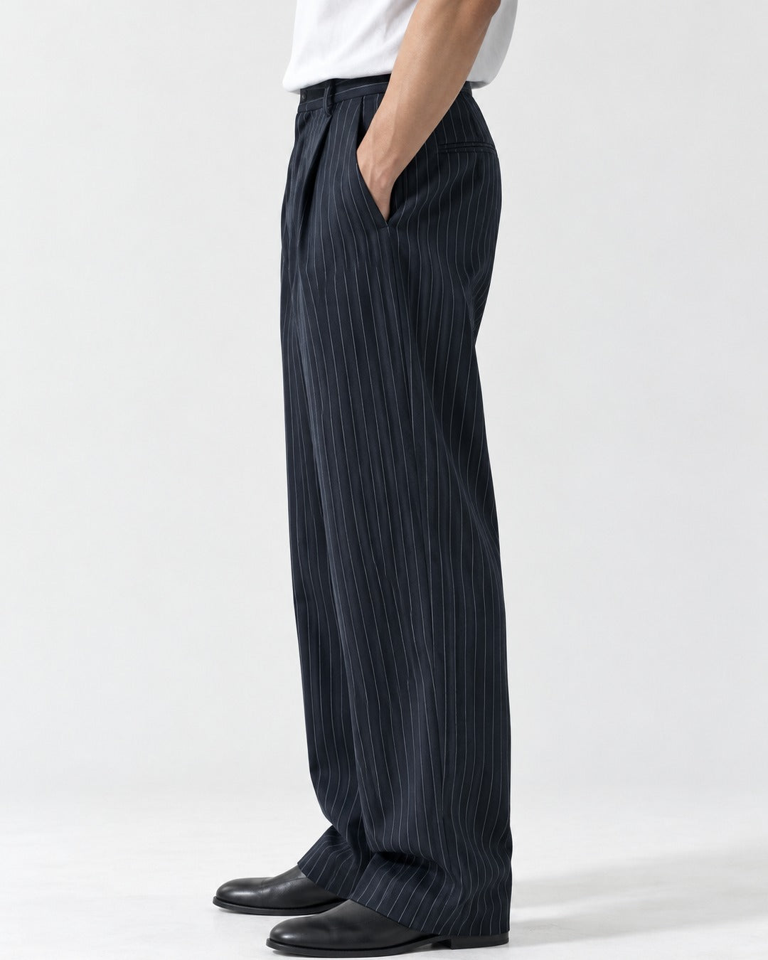 Pinstripe Pleated Straight Trousers