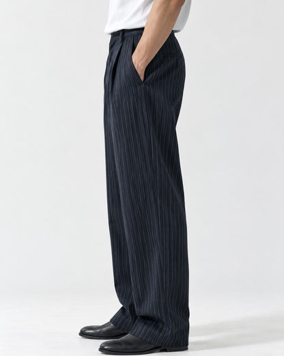 Pinstripe Pleated Straight Trousers