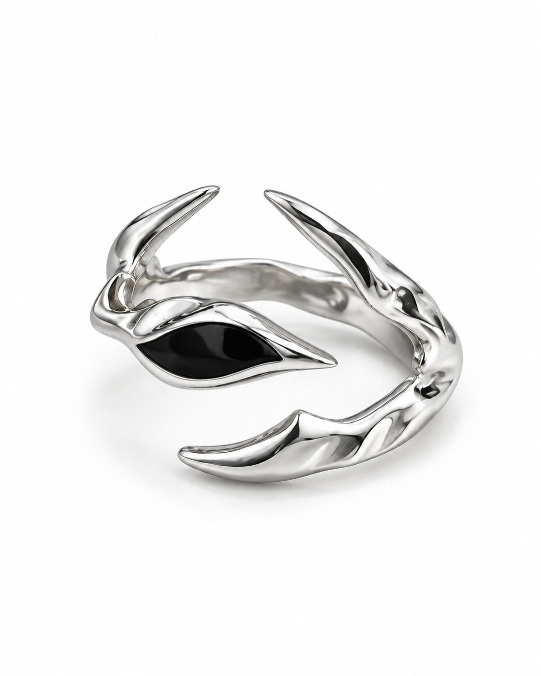 Clawed Black Stone Open Ring