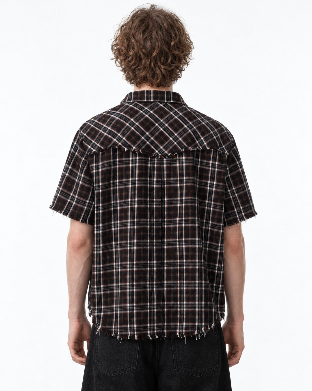 Studded Raw-Hem Plaid Shirt