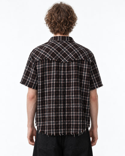 Studded Raw-Hem Plaid Shirt