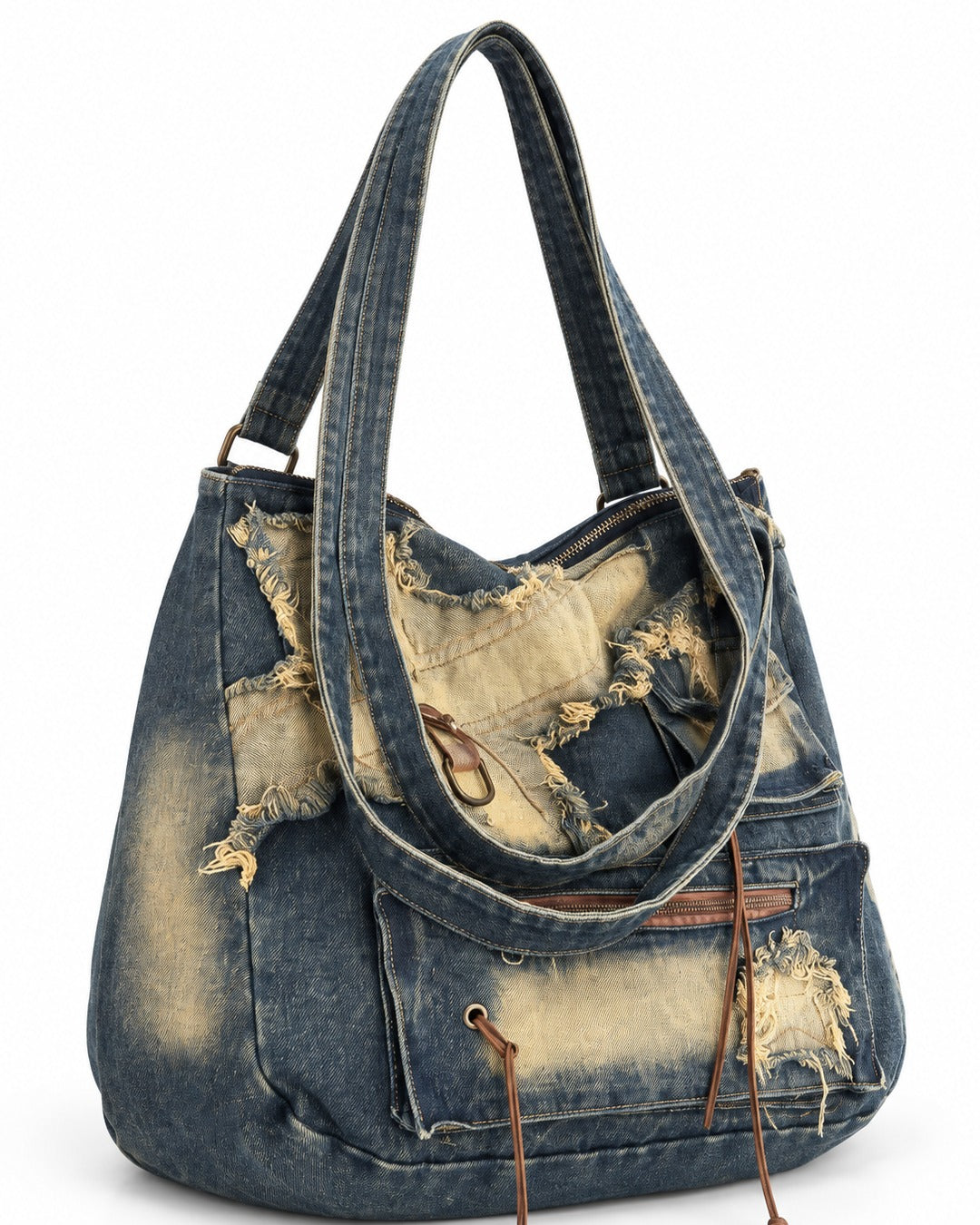 Distressed Patchwork Denim Tote