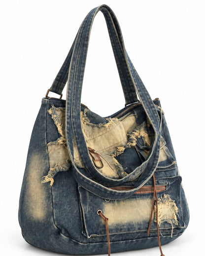 Distressed Patchwork Denim Tote