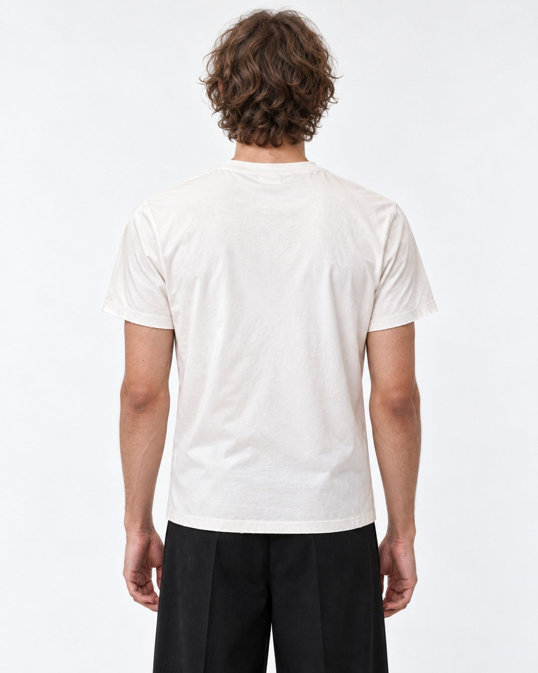 Musical Staff Print Distressed Tee with Metal Buttons
