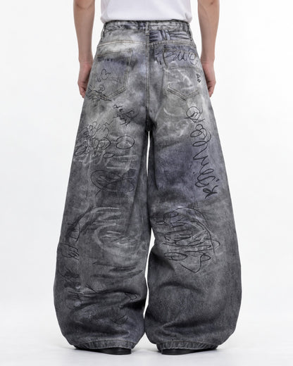 Vintage Graffiti Wide-Leg Jeans