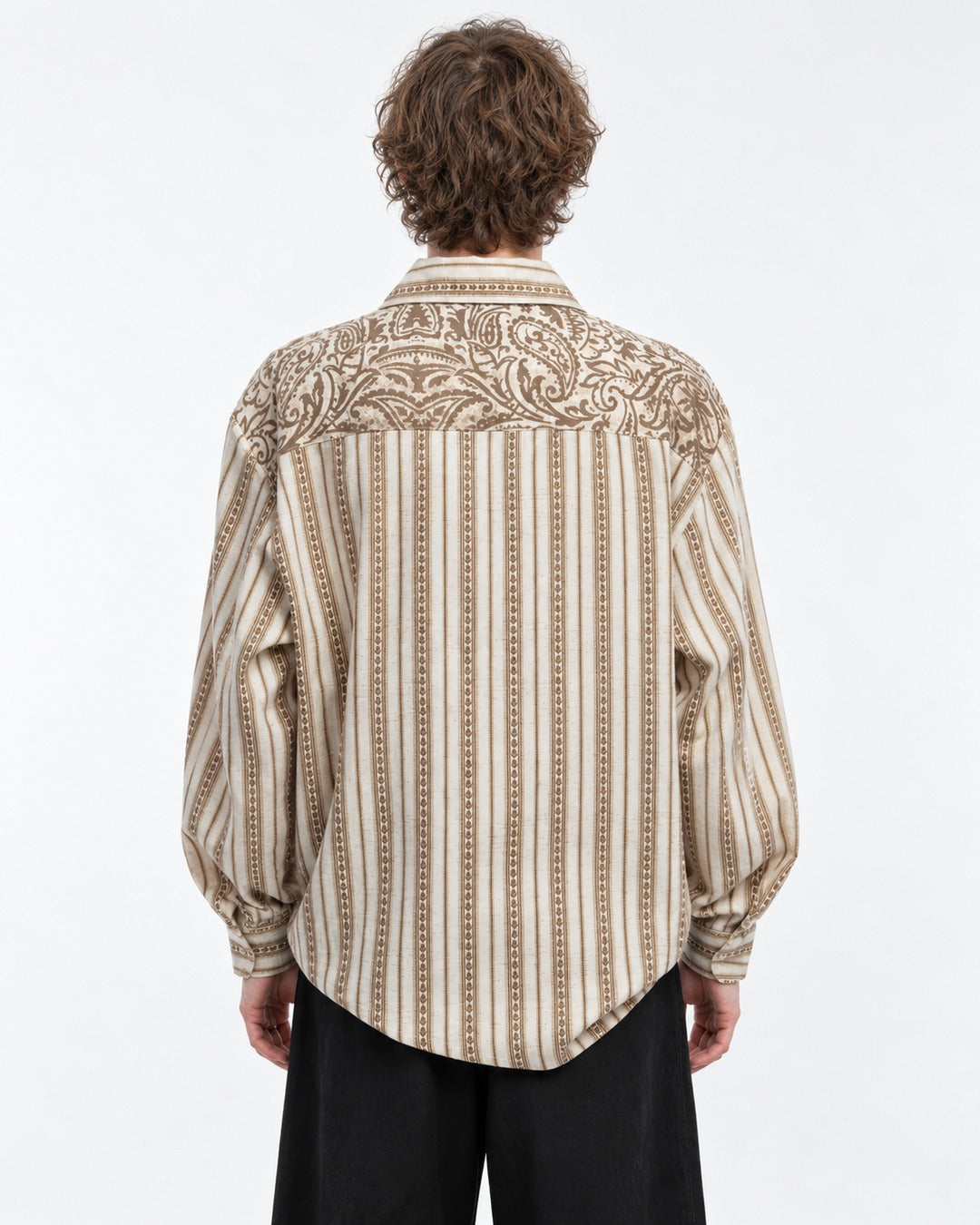 Embroidered Striped Button-Up Shirt