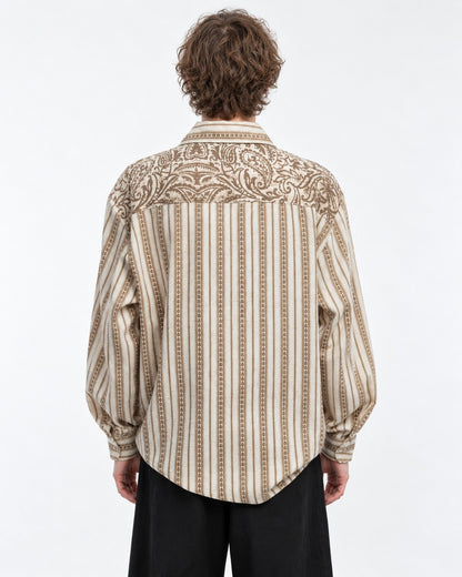 Embroidered Striped Button-Up Shirt