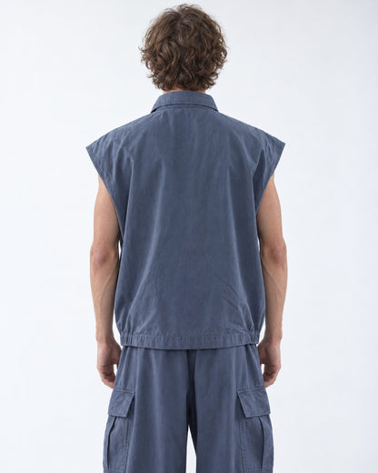 Sleeveless Pocket Shirt and Pleated Cargo Pants Set