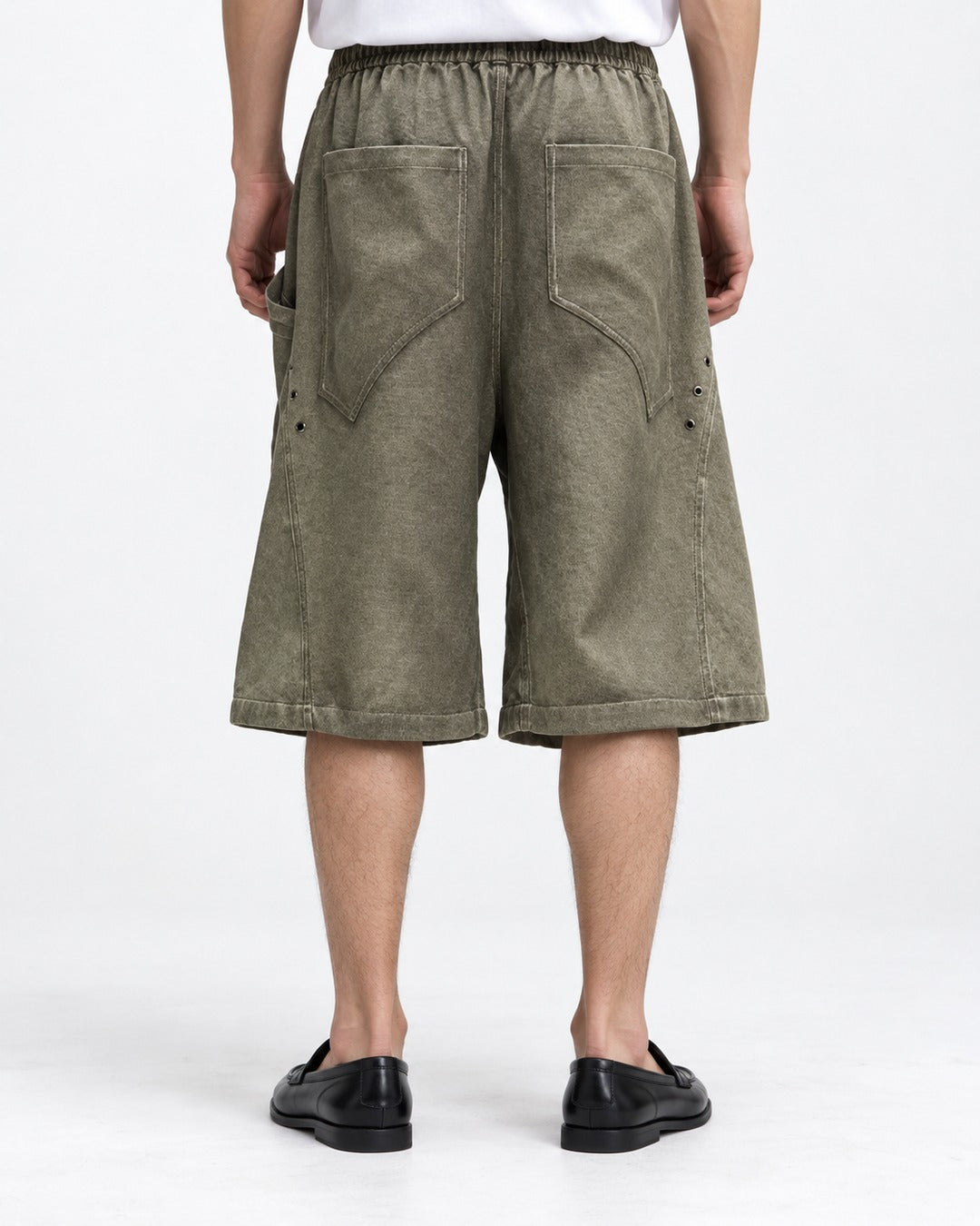Raw Edge Knee Patch Drawstring Shorts
