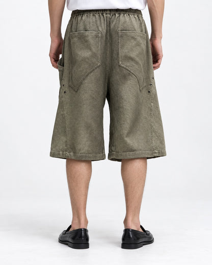 Raw Edge Knee Patch Drawstring Shorts