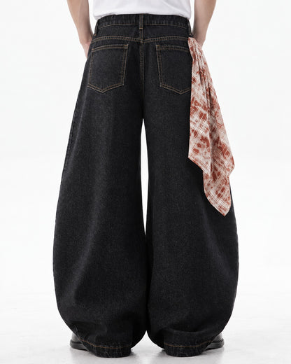 Scarf Detail Wide-Leg Jeans