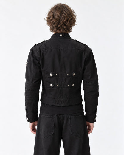 Studded Diagonal-Zip Stand Collar Jacket