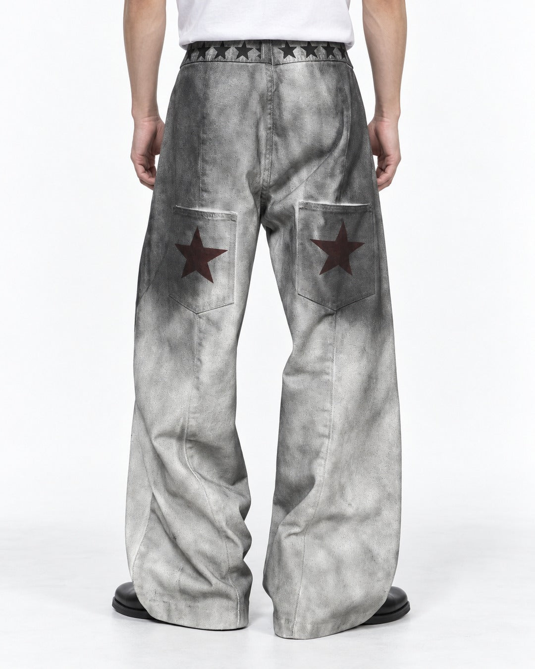 Gray Gradient Slogan Print Wide Pants