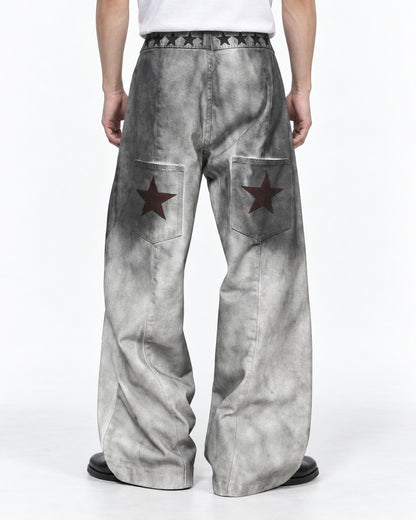 Gray Gradient Slogan Print Wide Pants