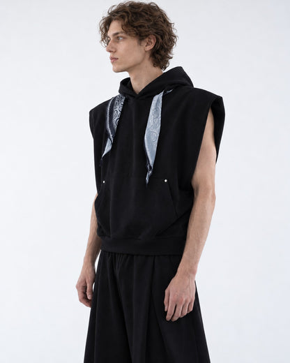 Bandana Hood Sleeveless Vest and Wide Shorts Set-Up