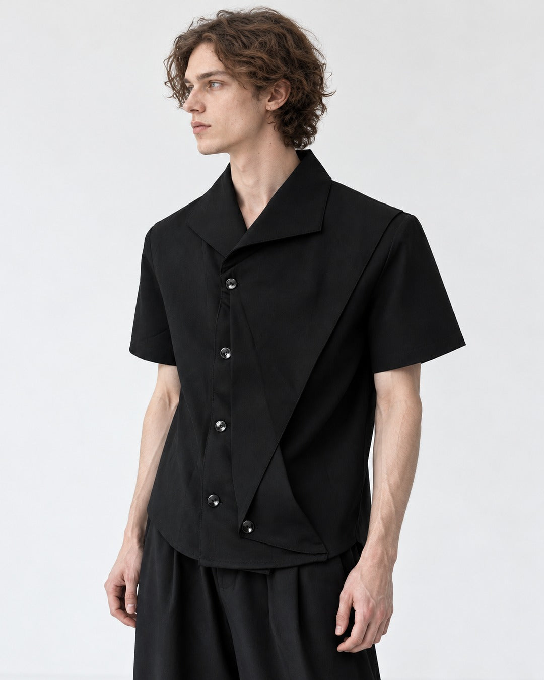 Asymmetric Overlay Short-Sleeve Shirt