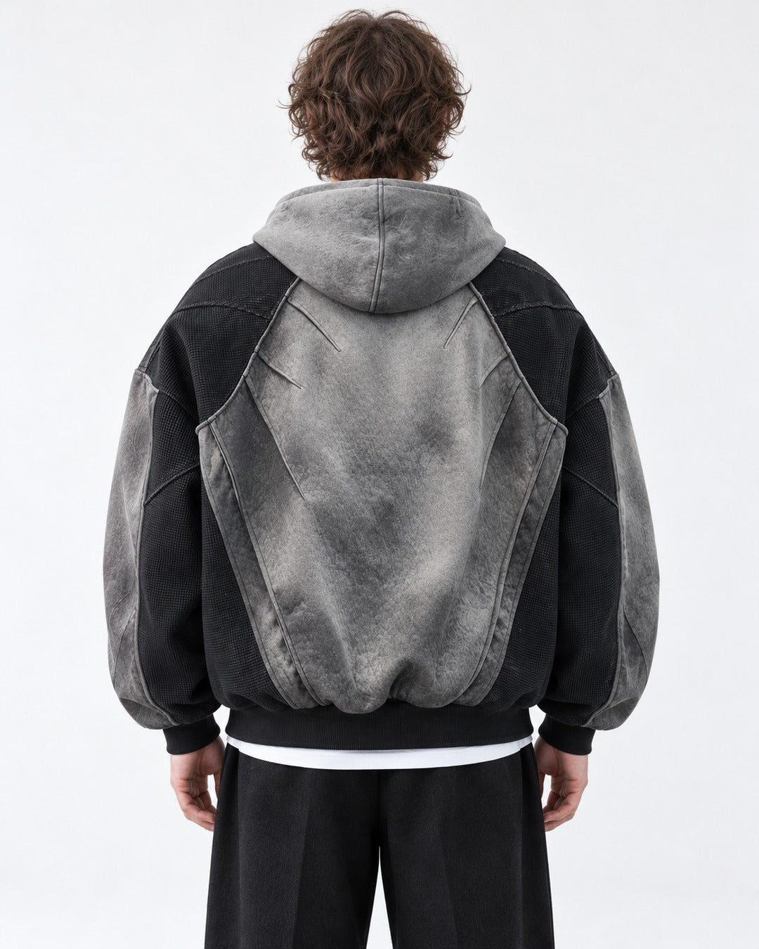 Washed Paneled Hooded Zip Jacket
