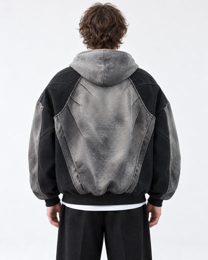 Washed Paneled Hooded Zip Jacket