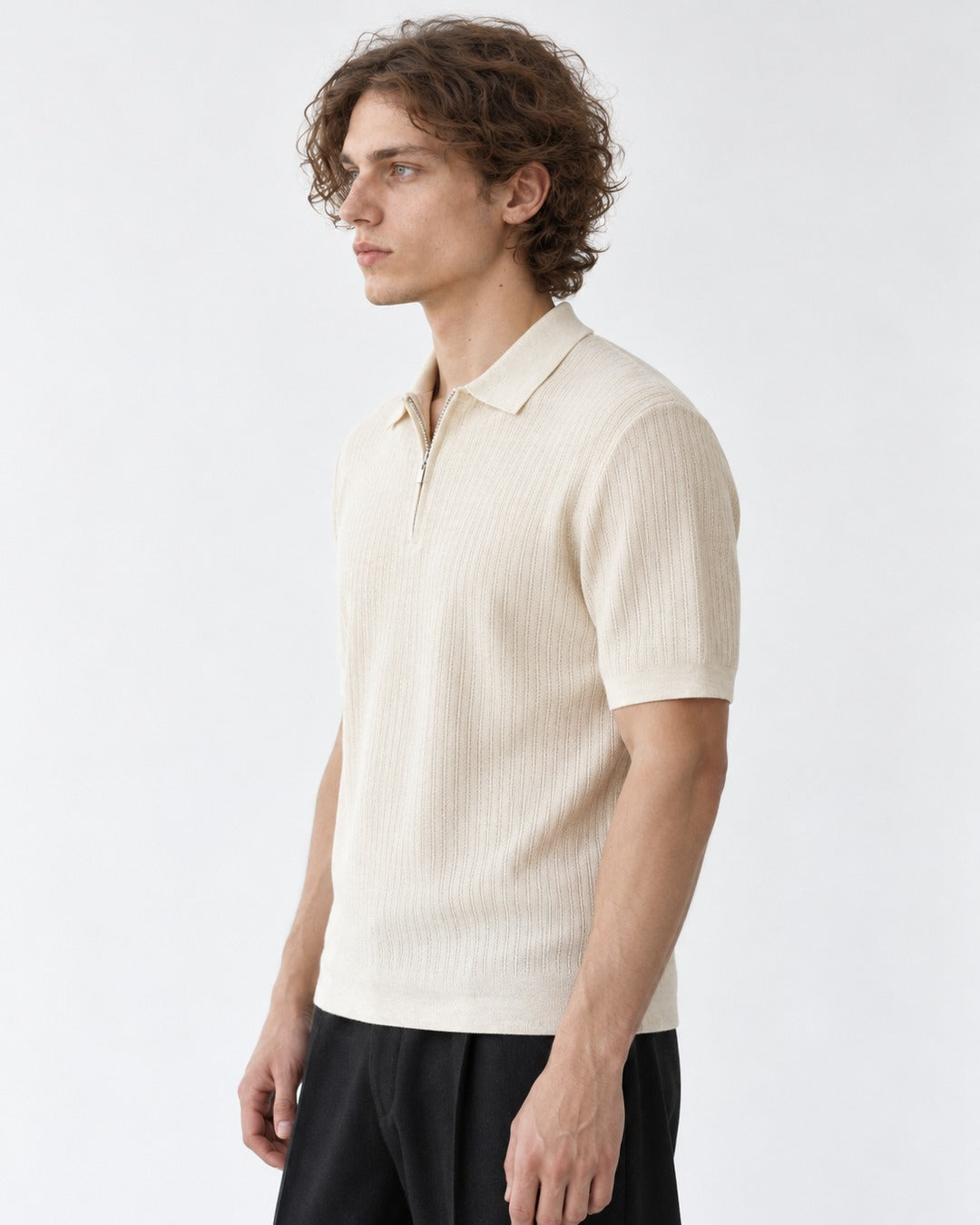 Ribbed Half-Zip Knit Polo