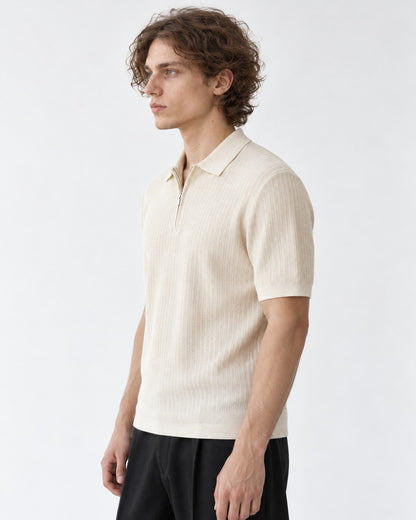 Ribbed Half-Zip Knit Polo