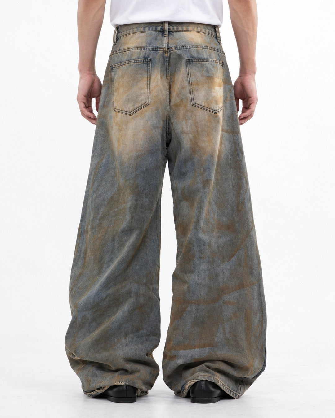 Heavily Distressed Wide-Leg Denim Pants