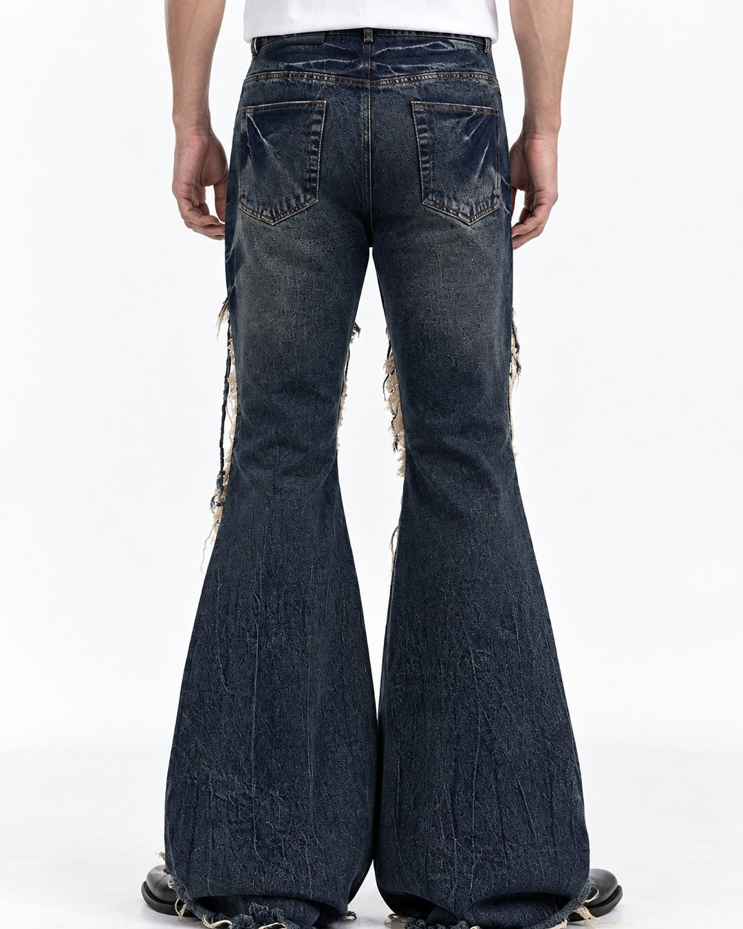 Leather Knee Patch Flared Jeans
