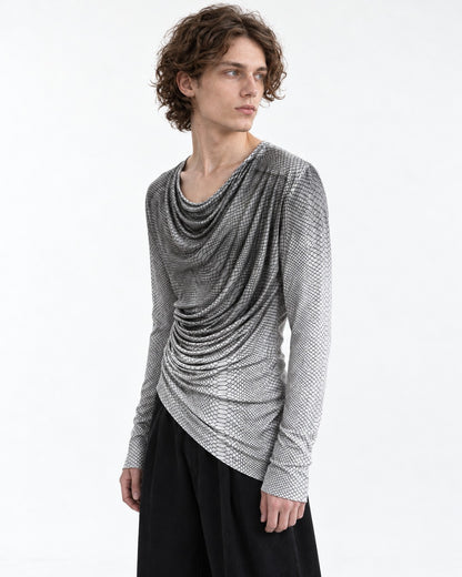 Snake Print Draped Cowl Neck Top
